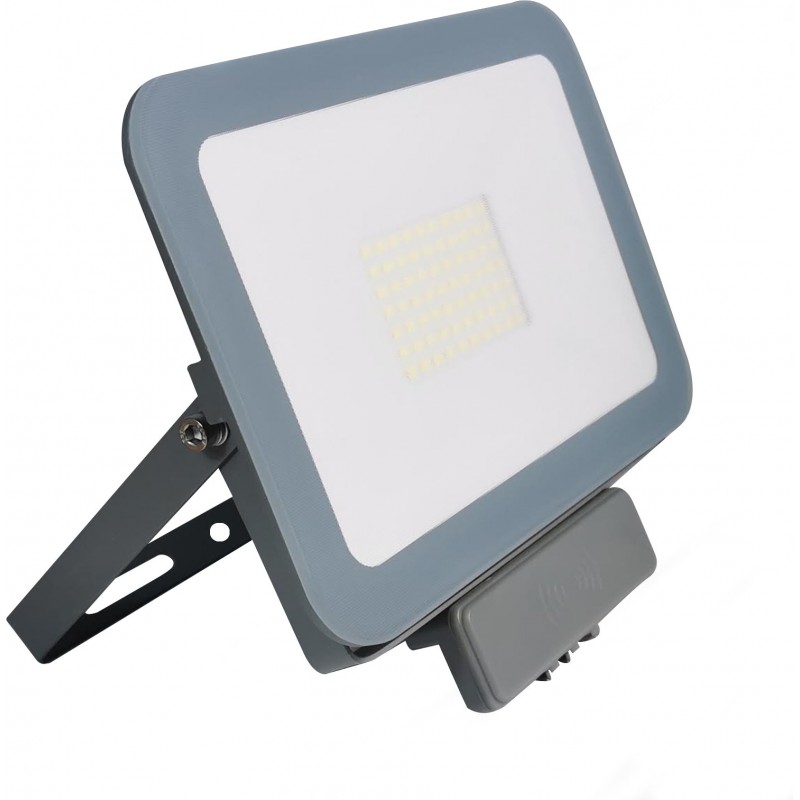 25,95 € Free Shipping | Flood and spotlight 50W 4500K Neutral light. Rectangular Shape 24×17 cm. Compact. Extra-flat. Motion Detector Terrace, garden and facilities. Cast aluminum and tempered glass. Gray Color