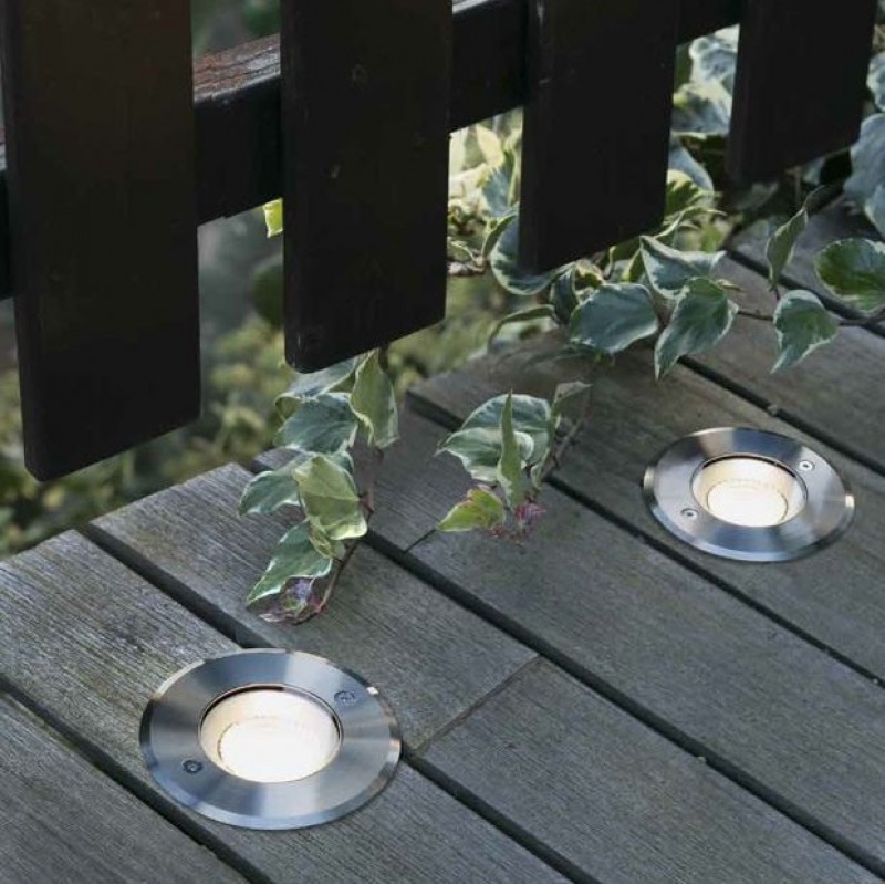 15,95 € Free Shipping | In-Ground lighting 3W 6000K Cold light. Round Shape Ø 10 cm. Recessed floor spotlight. Waterproof. 3 integrated LEDs Terrace and garden. Stainless steel. Stainless steel Color