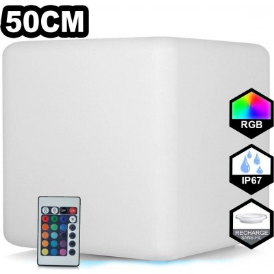 Furniture with lighting LED RGBW Cubic Shape 50×50 cm. Wireless RGB multicolor LED light cube. Remote control. Rechargeable. 24 integrated LEDs Terrace, garden and facilities. Polyethylene