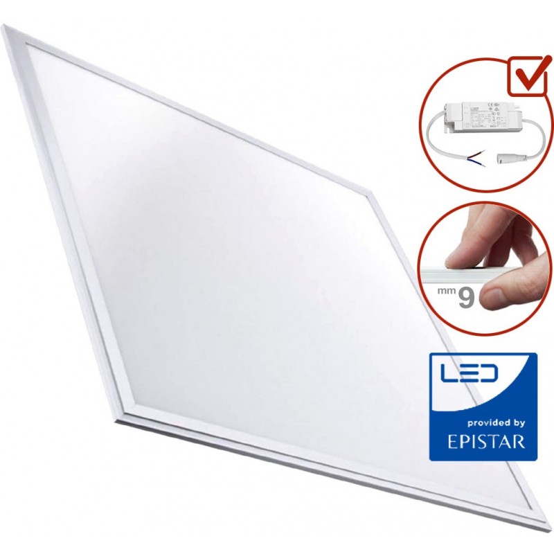 22,95 € Free Shipping | LED panel 40W LED 6000K Cold light. Square Shape 60×60 cm. EPISTAR SMD LED Chip. UGR-17. High brightness. Slimline Extra-flat LED Panel. LED Driver included Office, work zone and warehouse. PMMA and Lacquered aluminum. White Color
