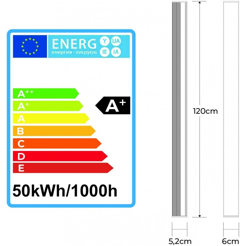 22,95 € Free Shipping | LED tube NB2064 50W LED 4000K Neutral light. 120×6 cm. Waterproof and watertight housing with integrated LEDs Warehouse, garage and public space. Polycarbonate. White Color