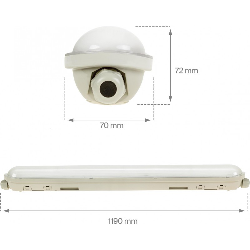 39,95 € Free Shipping | LED tube NB2068 38W LED 4000K Neutral light. 120×7 cm. Waterproof and watertight housing with integrated SMD LEDs Warehouse, garage and public space. Polycarbonate. Beige Color
