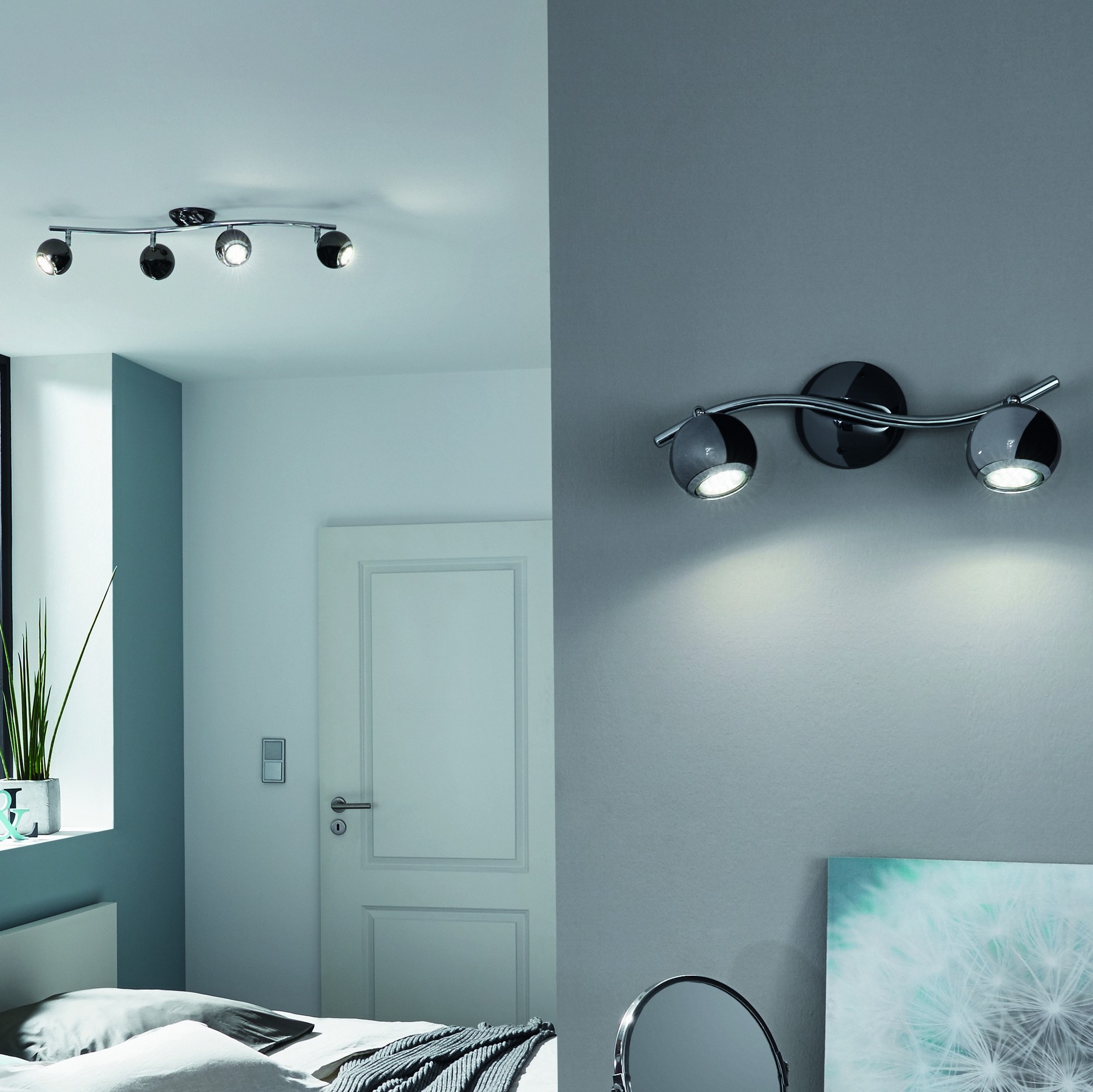 106,95 € Envoi gratuit | Projecteur d'intérieur Eglo Bimeda 12W 3000K Lumière chaude. 64×10 cm. Acier. Couleur chromé, noir, nickel et argent