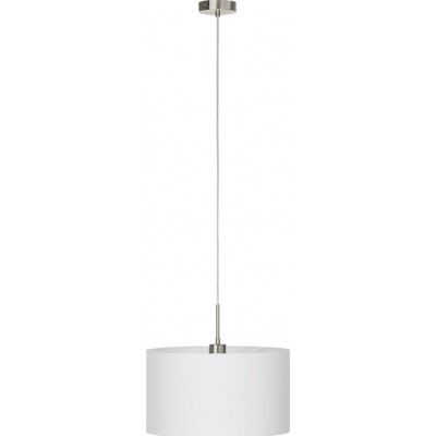 Lámpara colgante Eglo Pasteri 60W Forma Cilíndrica Ø 38 cm. Salón y comedor. Estilo moderno y diseño. Acero y Textil. Color blanco, níquel y níquel mate