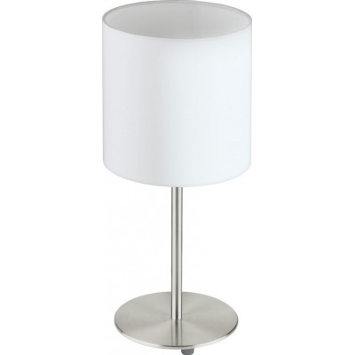 56,95 € Free Shipping | Table lamp Eglo Pasteri 60W Cylindrical Shape Ø 18 cm. Bedroom, office and work zone. Modern and design Style. Steel and textile. White, nickel and matt nickel Color