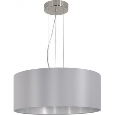 108,95 € Free Shipping | Hanging lamp Eglo Maserlo 180W Cylindrical Shape Ø 53 cm. Living room and dining room. Modern and design Style. Steel and textile. Gray, nickel, matt nickel and silver Color