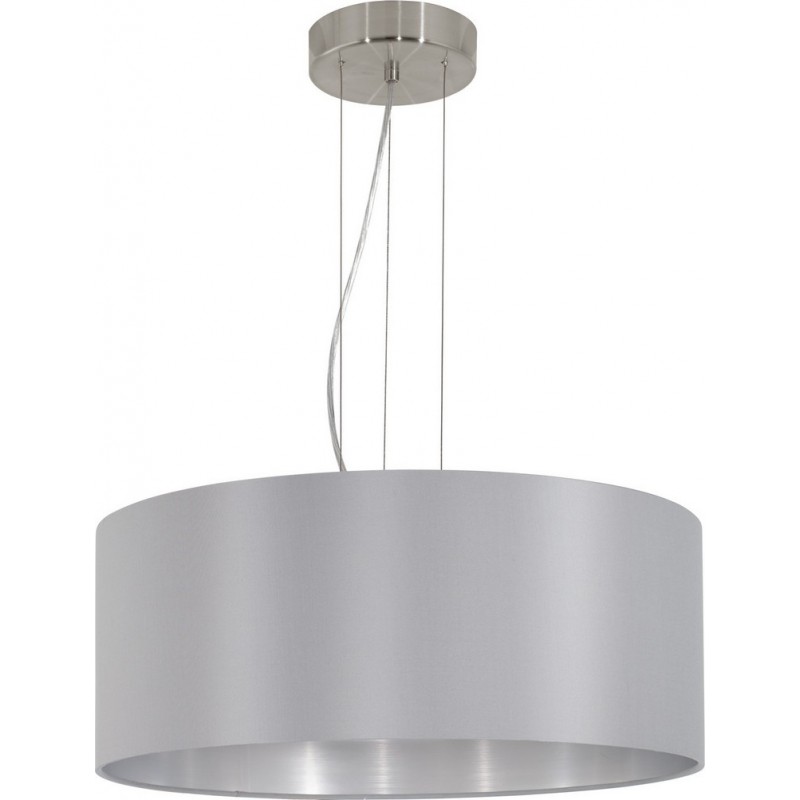 116,95 € Free Shipping | Hanging lamp Eglo Maserlo 180W Cylindrical Shape Ø 53 cm. Living room and dining room. Modern and design Style. Steel and textile. Gray, nickel, matt nickel and silver Color