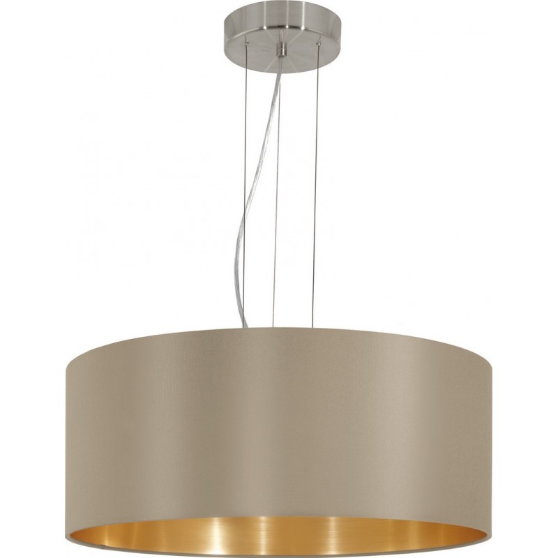 116,95 € Free Shipping | Hanging lamp Eglo Maserlo 180W Cylindrical Shape Ø 53 cm. Living room and dining room. Modern and design Style. Steel and textile. Golden, gray, nickel and matt nickel Color