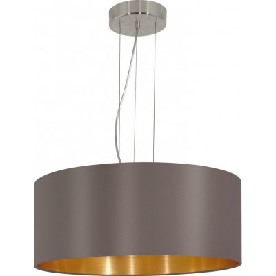 108,95 € Free Shipping | Hanging lamp Eglo Maserlo 180W Cylindrical Shape Ø 53 cm. Living room and dining room. Modern and design Style. Steel and textile. Golden, brown, nickel, matt nickel and light brown Color