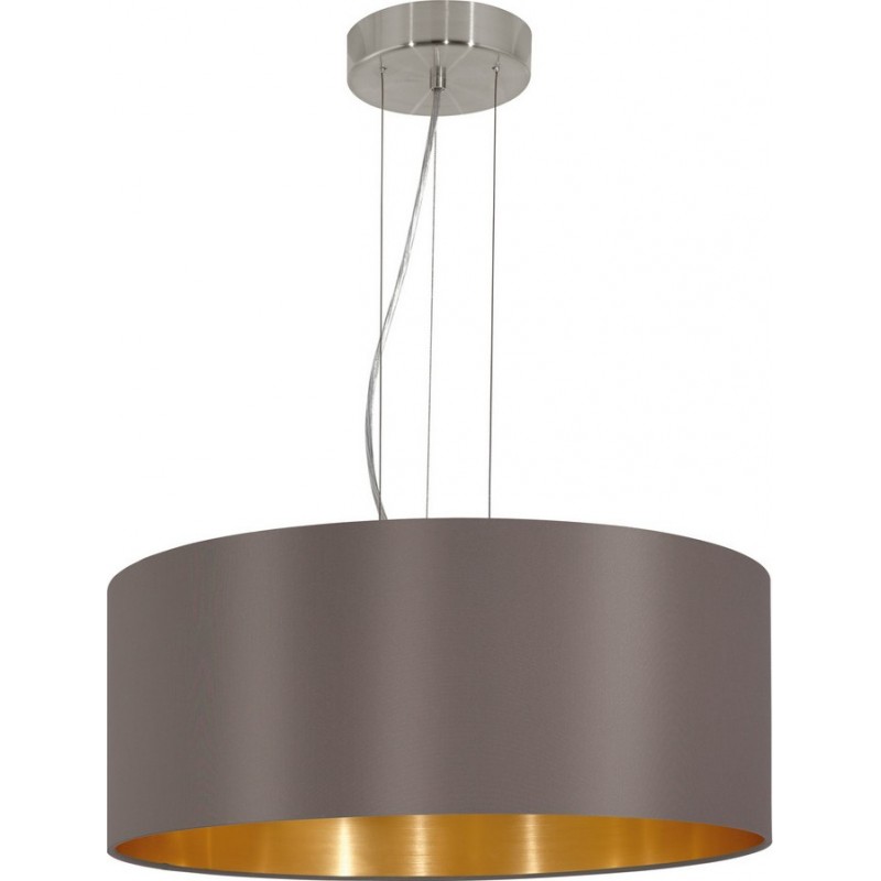 131,95 € Free Shipping | Hanging lamp Eglo Maserlo 180W Cylindrical Shape Ø 53 cm. Living room and dining room. Modern and design Style. Steel and textile. Golden, brown, nickel, matt nickel and light brown Color