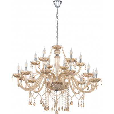 Chandelier Eglo Basilano 720W Angular Shape Ø 100 cm. Living room and dining room. Retro, vintage and classic Style. Steel and Glass. Cognac, plated chrome and silver Color