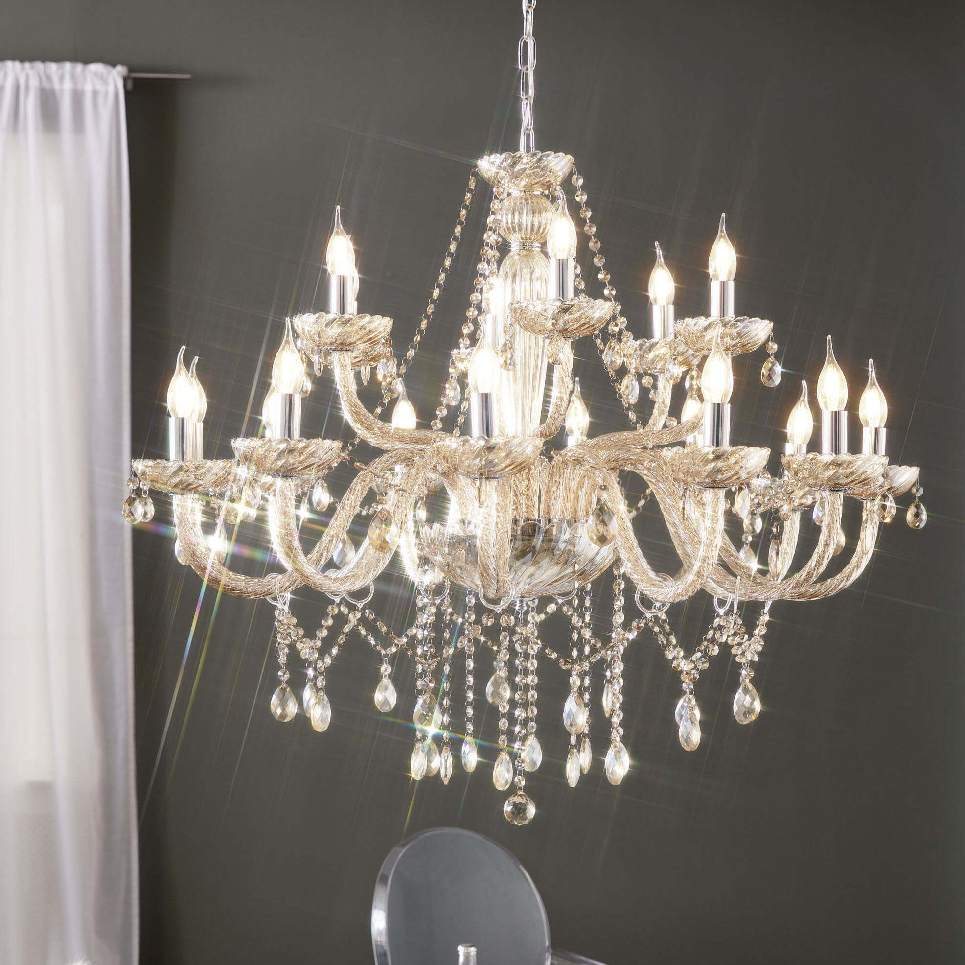 1 281,95 € Envio grátis | Lustre Eglo Basilano 720W Ø 100 cm. Aço e vidro. Cor conhaque, cromado e prata