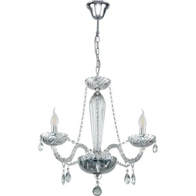 Chandelier Eglo Basilano 1 120W Angular Shape Ø 54 cm. Living room and dining room. Retro, vintage and classic Style. Steel and Glass. Plated chrome and silver Color