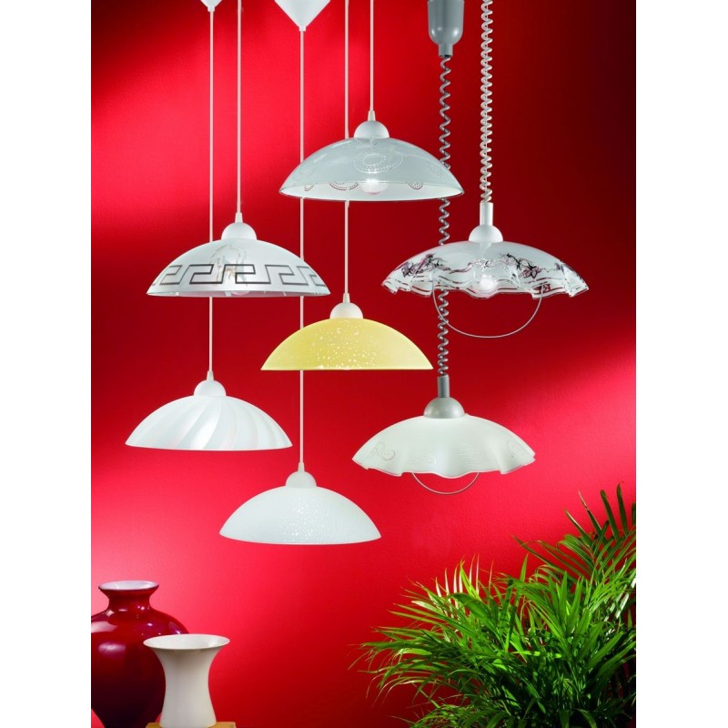 29,95 € Free Shipping | Hanging lamp Eglo Vetro 60W Conical Shape Ø 35 cm. Living room, kitchen and dining room. Classic Style. Plastic, Glass and Satin glass. White Color