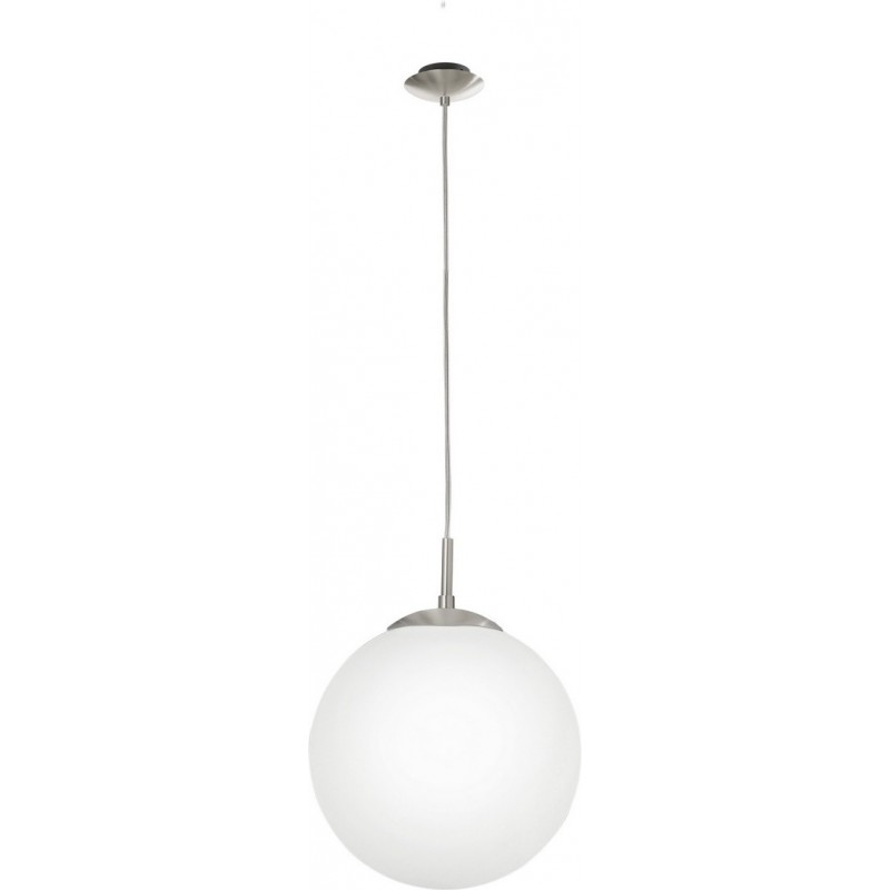 62,95 € Free Shipping | Hanging lamp Eglo Rondo 60W Spherical Shape Ø 30 cm. Living room and dining room. Classic Style. Steel, glass and opal glass. White, nickel and matt nickel Color