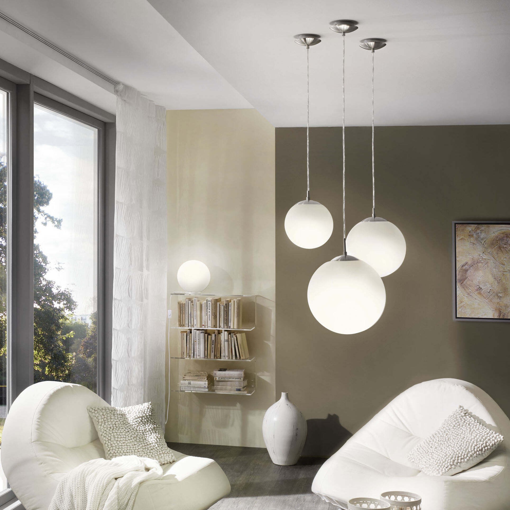 32,95 € Envio grátis | Lâmpada de mesa Eglo Rondo 60W Ø 20 cm. Plástico, vidro e vidro opalino. Cor branco