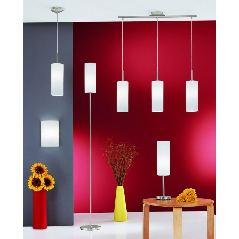 29,95 € Free Shipping | Hanging lamp Eglo Troy 3 60W Cylindrical Shape Ø 11 cm. Living room and dining room. Modern, design and cool Style. Steel, glass and satin glass. White, nickel and matt nickel Color