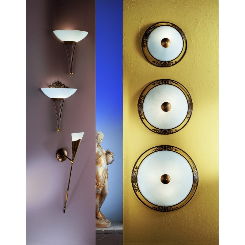 78,95 € Free Shipping | Indoor ceiling light Eglo Mestre 180W Round Shape Ø 47 cm. Living room, dining room and bedroom. Vintage Style. Steel and glass. Beige, golden, brown and antique brown Color