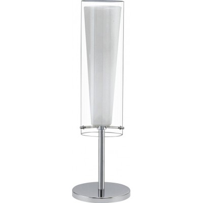 Table lamp Eglo Pinto 60W Cylindrical Shape Ø 11 cm. Bedroom, office and work zone. Modern, sophisticated and design Style. Steel, Glass and Opal glass. White, plated chrome and silver Color