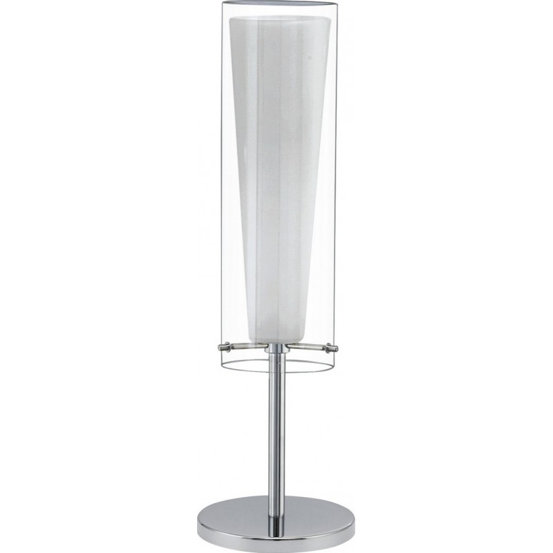 63,95 € Free Shipping | Table lamp Eglo Pinto 60W Cylindrical Shape Ø 11 cm. Bedroom, office and work zone. Modern, sophisticated and design Style. Steel, Glass and Opal glass. White, plated chrome and silver Color