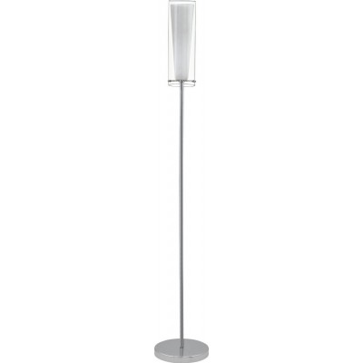 Lámpara de pie Eglo Pinto 60W Forma Cilíndrica Ø 11 cm. Comedor, dormitorio y oficina. Estilo moderno, diseño y cool. Acero, Vidrio y Vidrio opalino. Color blanco, cromado y plata