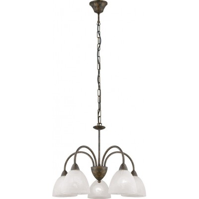 Chandelier Eglo Dionis 200W Conical Shape Ø 54 cm. Living room and dining room. Retro and vintage Style. Steel and Glass. White, brown and oxide Color