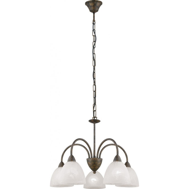 99,95 € Free Shipping | Hanging lamp Eglo Dionis 200W Conical Shape Ø 54 cm. Living room and dining room. Retro and vintage Style. Steel and glass. White, brown and oxide Color