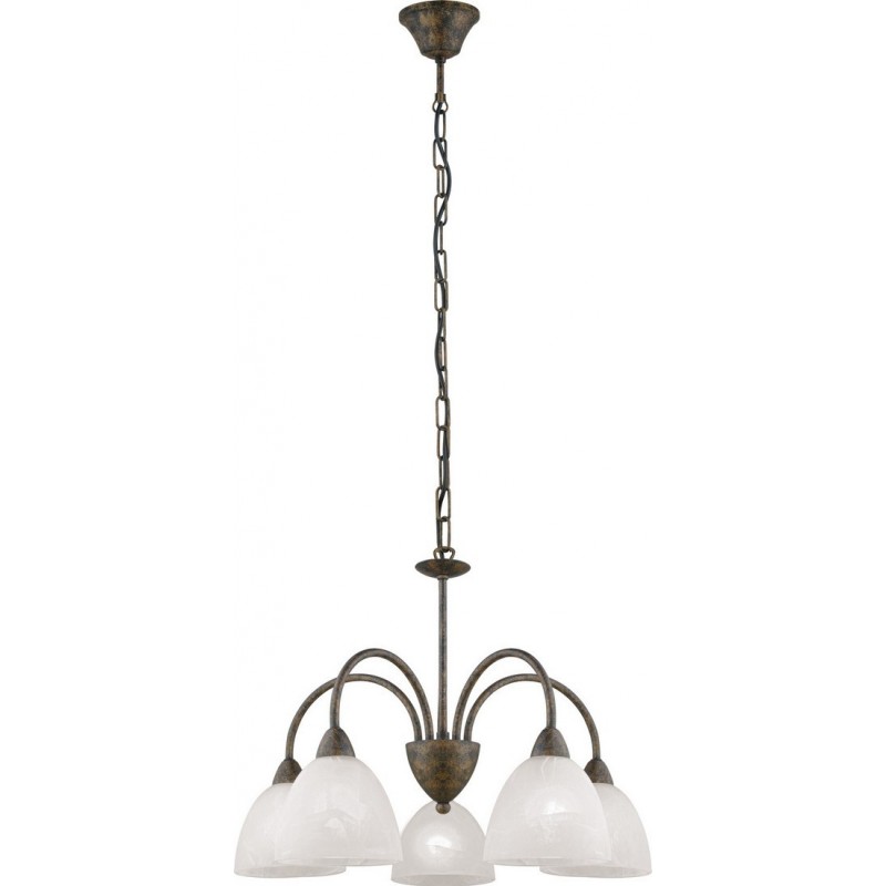 99,95 € Free Shipping | Chandelier Eglo Dionis 200W Conical Shape Ø 54 cm. Living room and dining room. Retro and vintage Style. Steel and Glass. White, brown and oxide Color
