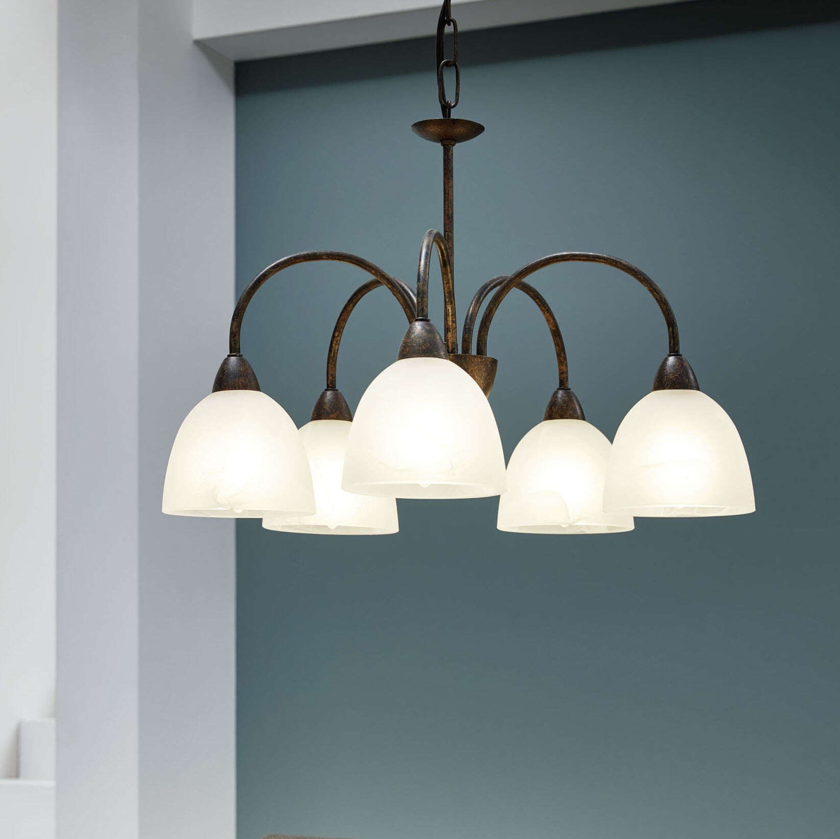 99,95 € Envio grátis | Lustre Eglo Dionis 200W Ø 54 cm. Aço e vidro. Cor branco, castanho e óxido