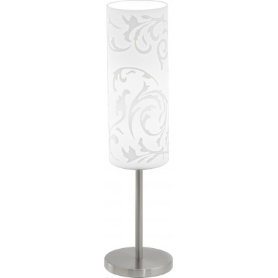 Lâmpada de mesa Eglo Amadora 60W Ø 10 cm. Aço, vidro e vidro impresso. Cor branco, níquel e níquel mate
