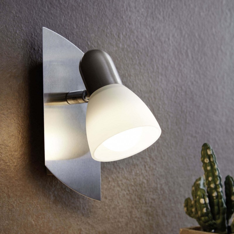 17,95 € Free Shipping | Indoor spotlight Eglo Enea 25W Extended Shape 19×7 cm. Living room, dining room and bedroom. Modern Style. Steel, glass and satin glass. White, nickel and matt nickel Color