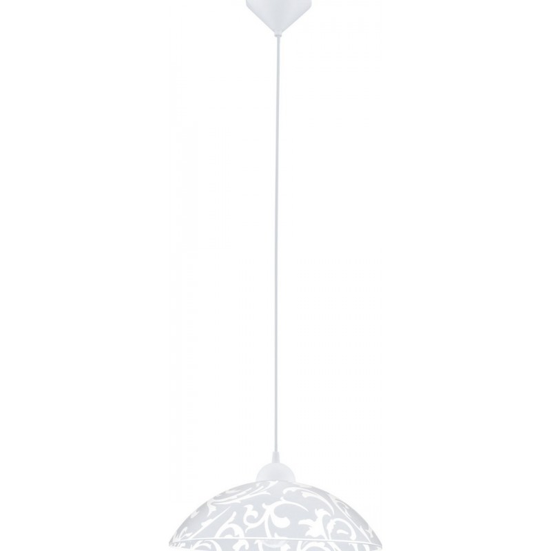 25,95 € Free Shipping | Hanging lamp Eglo Vetro 60W Conical Shape Ø 35 cm. Living room and dining room. Classic Style. Plastic, Glass and Satin glass. White Color
