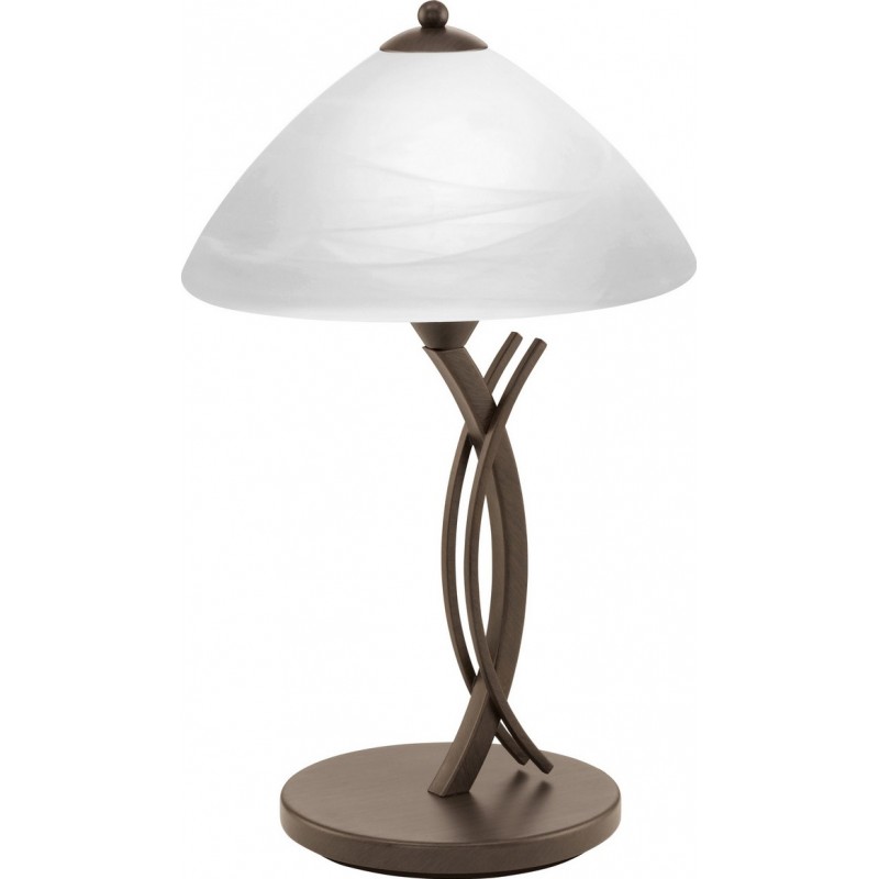 Table lamp Eglo Vinovo 60W Conical Shape Ø 25 cm. Bedroom, office and work zone. Retro, vintage and classic Style. Steel and glass. White, brown and dark brown Color