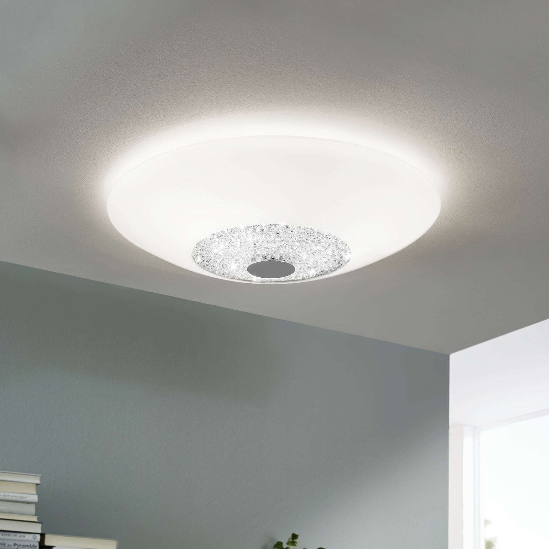 Innendeckenleuchte Eglo Ellera 180W Ø 55 cm. Stahl, kristall und glas. Weiß, überzogenes chrom und silber Farbe