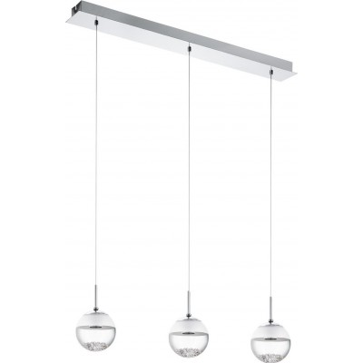 248,95 € Free Shipping | Hanging lamp Eglo Montefio 1 15W 3000K Warm light. Extended Shape 110×87 cm. Living room and dining room. Modern, design and cool Style. Steel, crystal and glass. White, plated chrome and silver Color