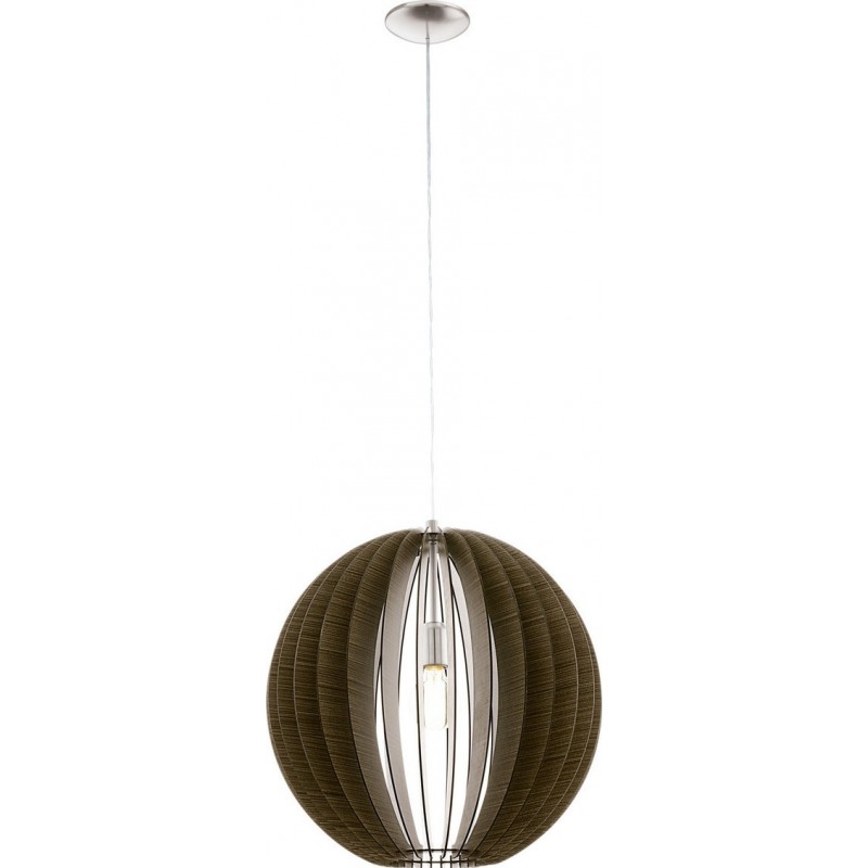 87,95 € Free Shipping | Hanging lamp Eglo Cossano 60W Spherical Shape Ø 50 cm. Living room, kitchen and dining room. Rustic, retro and vintage Style. Steel and wood. Brown, nickel and matt nickel Color