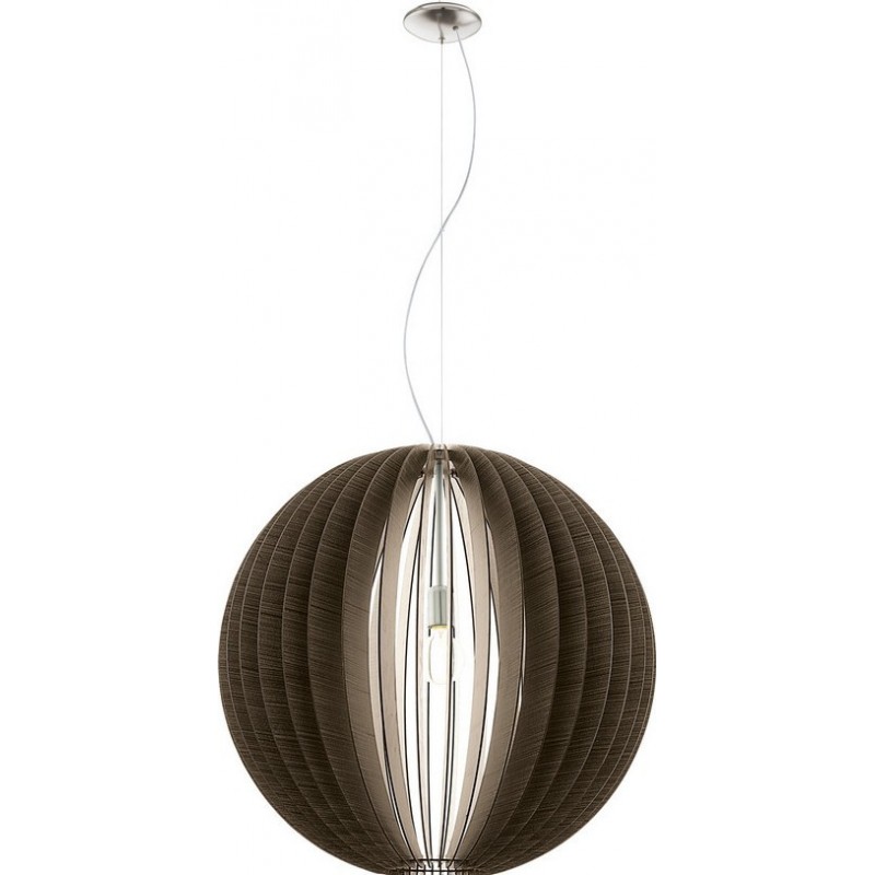 94,95 € Free Shipping | Hanging lamp Eglo Cossano 60W Spherical Shape Ø 70 cm. Living room, kitchen and dining room. Rustic, retro and vintage Style. Steel and Wood. Brown, nickel and matt nickel Color