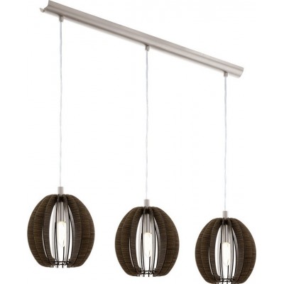 84,95 € Free Shipping | Hanging lamp Eglo Cossano 120W Extended Shape 130×79 cm. Living room, kitchen and dining room. Rustic, retro and vintage Style. Steel and wood. Brown, nickel and matt nickel Color