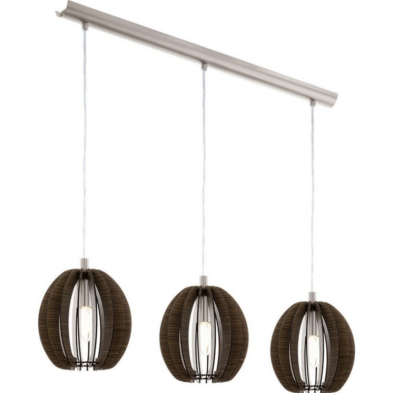 74,95 € Free Shipping | Hanging lamp Eglo Cossano 120W Extended Shape 130×79 cm. Living room, kitchen and dining room. Rustic, retro and vintage Style. Steel and Wood. Brown, nickel and matt nickel Color