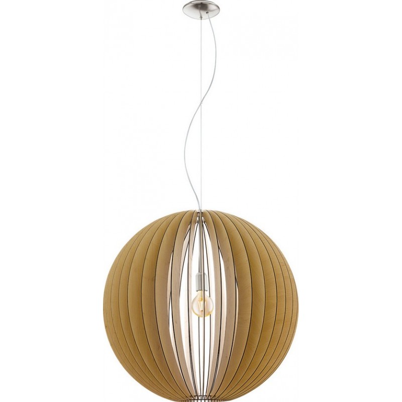 108,95 € Free Shipping | Hanging lamp Eglo Cossano 60W Spherical Shape Ø 70 cm. Living room, kitchen and dining room. Rustic, retro and vintage Style. Steel and wood. Brown, nickel, matt nickel and light brown Color