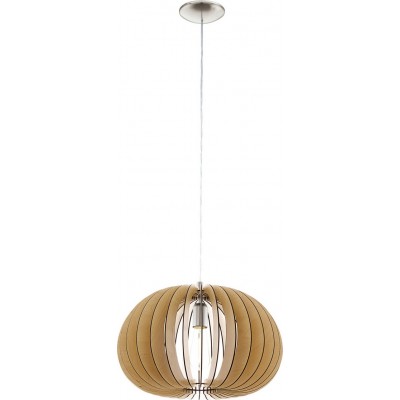 87,95 € Free Shipping | Hanging lamp Eglo Cossano 60W Oval Shape Ø 45 cm. Living room, kitchen and dining room. Rustic, retro and vintage Style. Steel and Wood. Brown, nickel, matt nickel and light brown Color