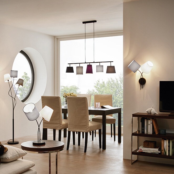 145,95 € Free Shipping | Floor lamp Eglo Maronda 120W 152×28 cm. Steel and textile. Anthracite, white, brown and black Color