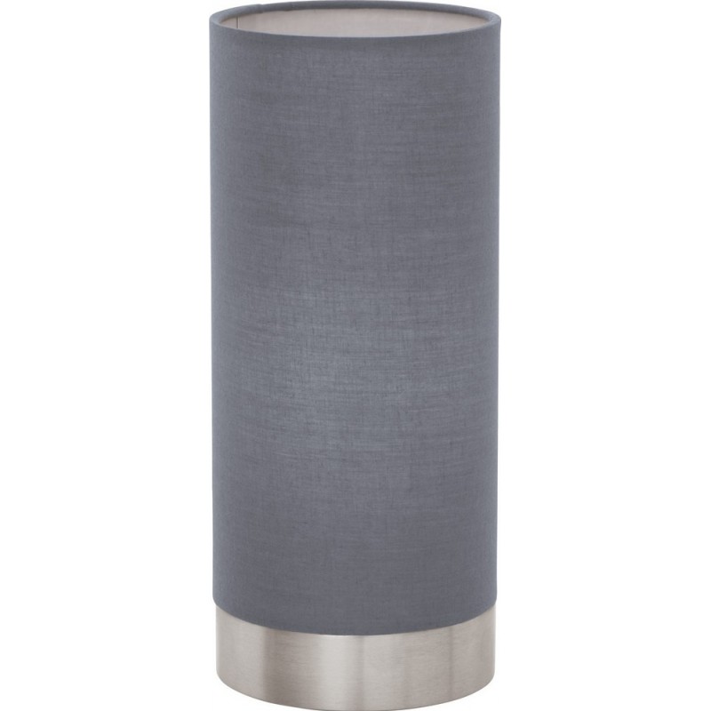 54,95 € Free Shipping | Table lamp Eglo Pasteri 40W Cylindrical Shape Ø 12 cm. Bedroom, office and work zone. Modern, design and cool Style. Steel and Textile. Gray, nickel and matt nickel Color