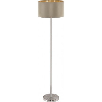 Lámpara de pie Eglo Maserlo 60W Forma Cilíndrica Ø 38 cm. Comedor, dormitorio y oficina. Estilo moderno, diseño y cool. Acero y Textil. Color dorado, gris, níquel y níquel mate