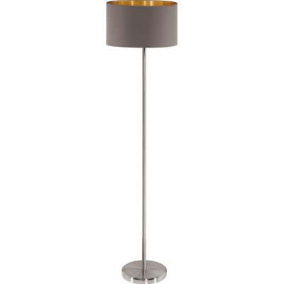 Lámpara de pie Eglo Maserlo 60W Forma Cilíndrica Ø 38 cm. Comedor, dormitorio y oficina. Estilo moderno, diseño y cool. Acero y Textil. Color dorado, marrón, níquel, níquel mate y marrón claro