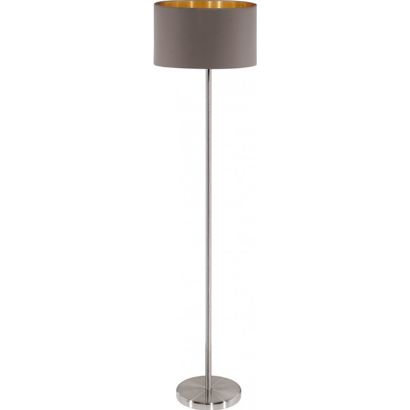 101,95 € Free Shipping | Floor lamp Eglo Maserlo 60W Cylindrical Shape Ø 38 cm. Dining room, bedroom and office. Modern, design and cool Style. Steel and textile. Golden, brown, nickel, matt nickel and light brown Color