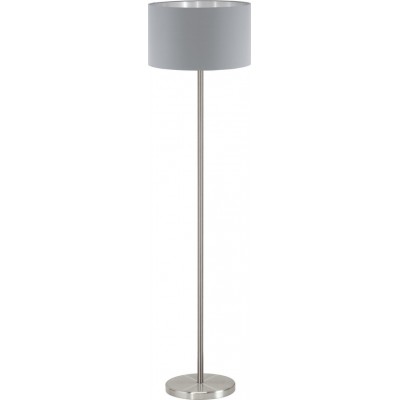 Lámpara de pie Eglo Maserlo 60W Forma Cilíndrica Ø 38 cm. Comedor, dormitorio y oficina. Estilo moderno, diseño y cool. Acero y Textil. Color gris, níquel, níquel mate y plata