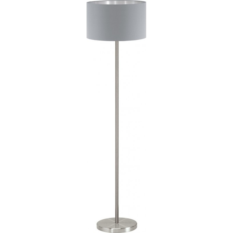 121,95 € Free Shipping | Floor lamp Eglo Maserlo 60W Cylindrical Shape Ø 38 cm. Dining room, bedroom and office. Modern, design and cool Style. Steel and Textile. Gray, nickel, matt nickel and silver Color