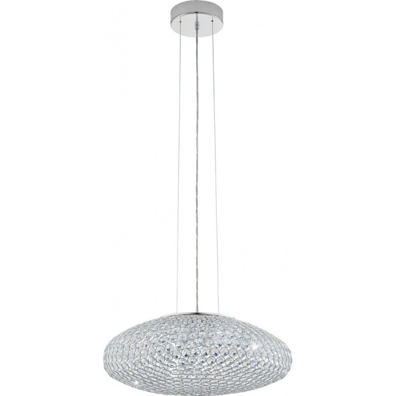 323,95 € Free Shipping | Hanging lamp Eglo Clemente 180W Oval Shape Ø 54 cm. Living room and dining room. Retro and vintage Style. Steel and Crystal. Plated chrome and silver Color
