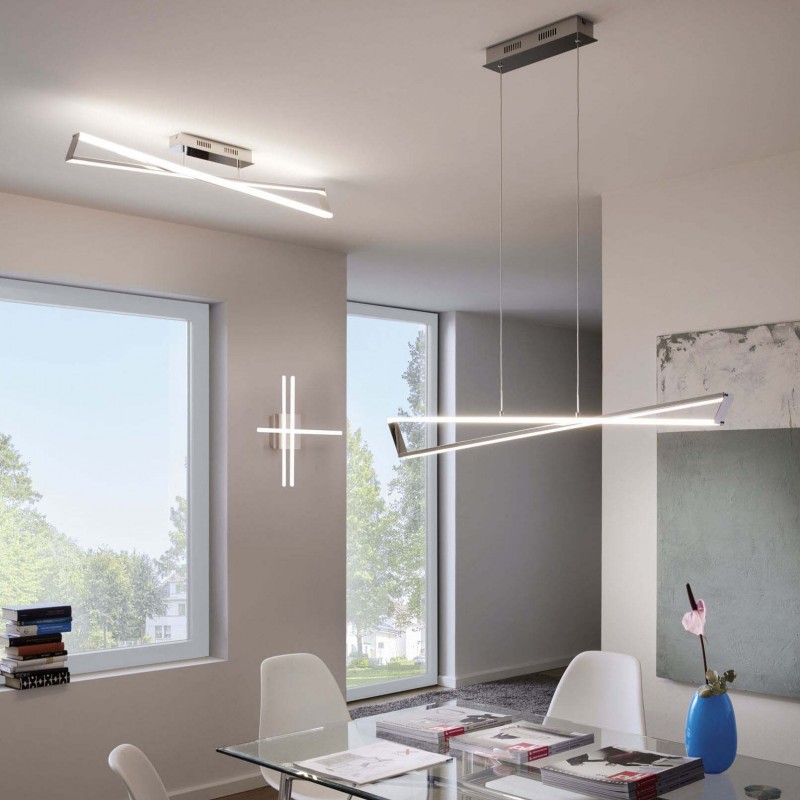 Indoor ceiling light Eglo Corrales 29W 3000K Warm light. Extended Shape 101×17 cm. Living room and dining room. Design Style. Steel, aluminum and plastic. White, plated chrome and silver Color